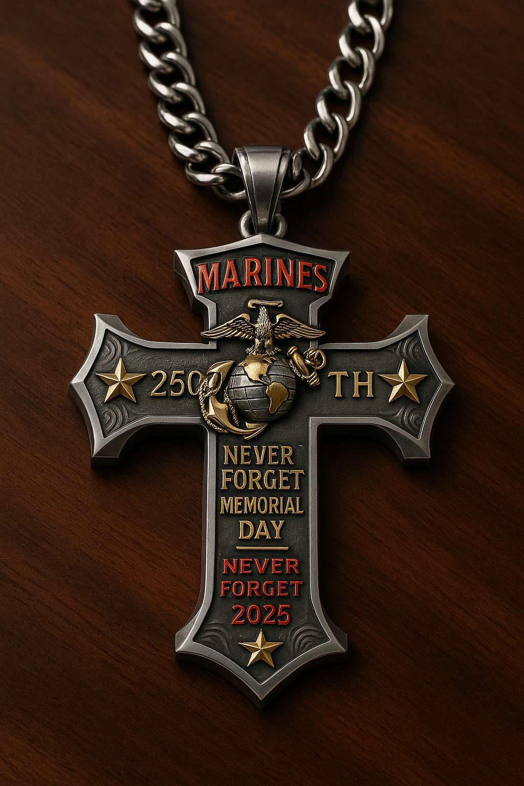 Marine Corps 250th Anniversary Bronze Cross Necklace