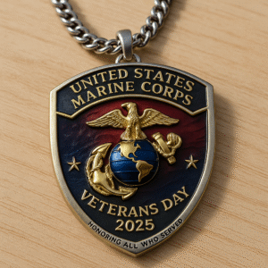 U.S. Marine Corps Veterans Day 2025 Commemorative Shield Pendant Necklace