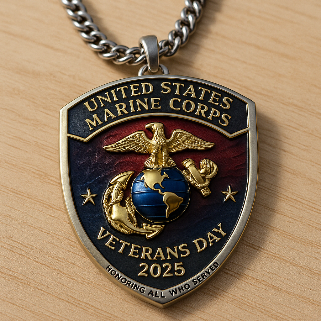 U.S. Marine Corps Veterans Day 2025 Commemorative Shield Pendant Necklace
