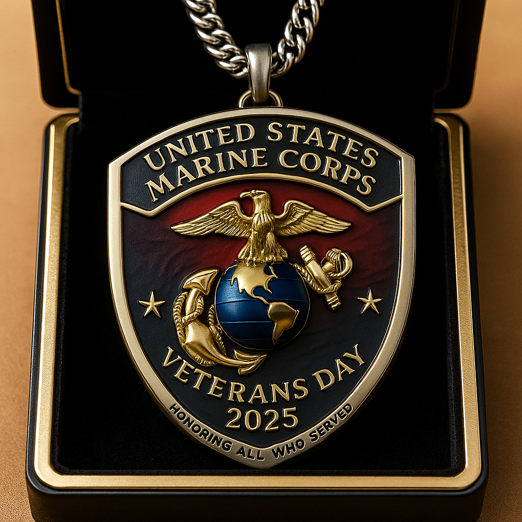 U.S. Marine Corps Veterans Day 2025 Commemorative Shield Pendant Necklace - Image 2