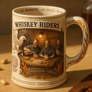 Whiskey Riders Brotherhood Forever Ceramic Mug – No Regrets, No Rules, No Limits