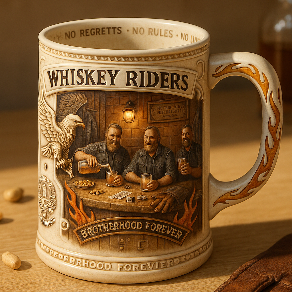 Whiskey Riders Brotherhood Forever Ceramic Mug – No Regrets, No Rules, No Limits