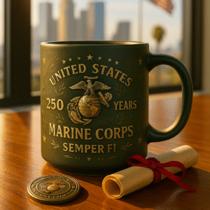 U.S. Marine Corps 250th Anniversary Ceramic Mug (1775–2025) – Semper Fi Edition