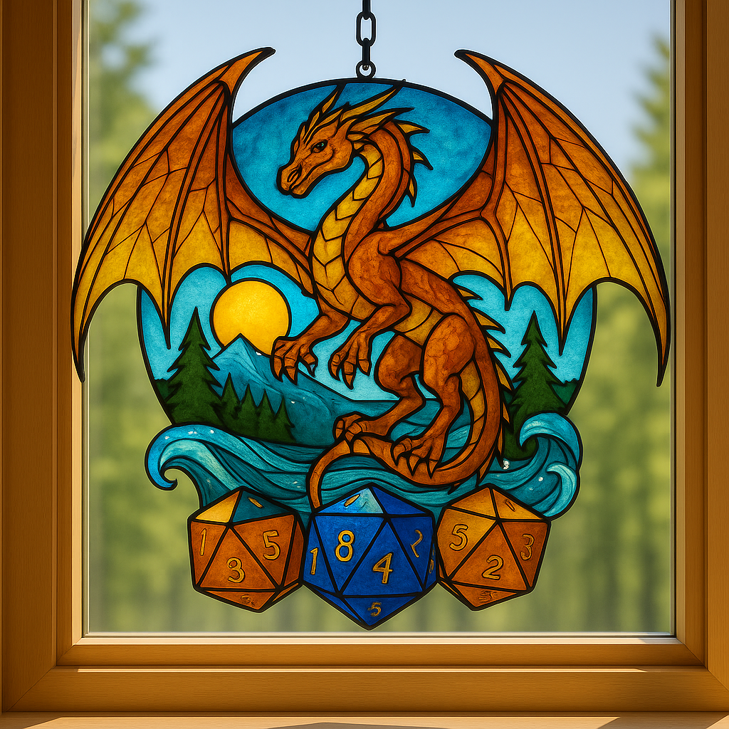 Dungeons & Dragons 50th Anniversary “Wings of Flame” Stained Glass Dragon Suncatcher